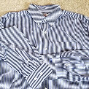 Cutter & Buck Shirt Men's Large Button Up Blue White Stripe Long Sleeve
